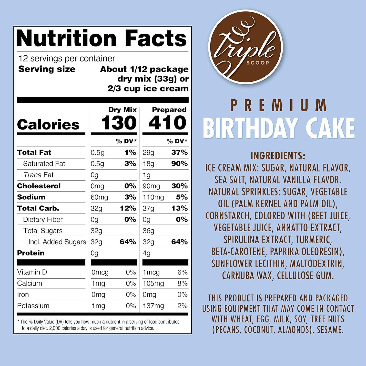 Mezcla Inicial de Helado Premium Triple Scoop 389g - Pastel de Cumpleaños