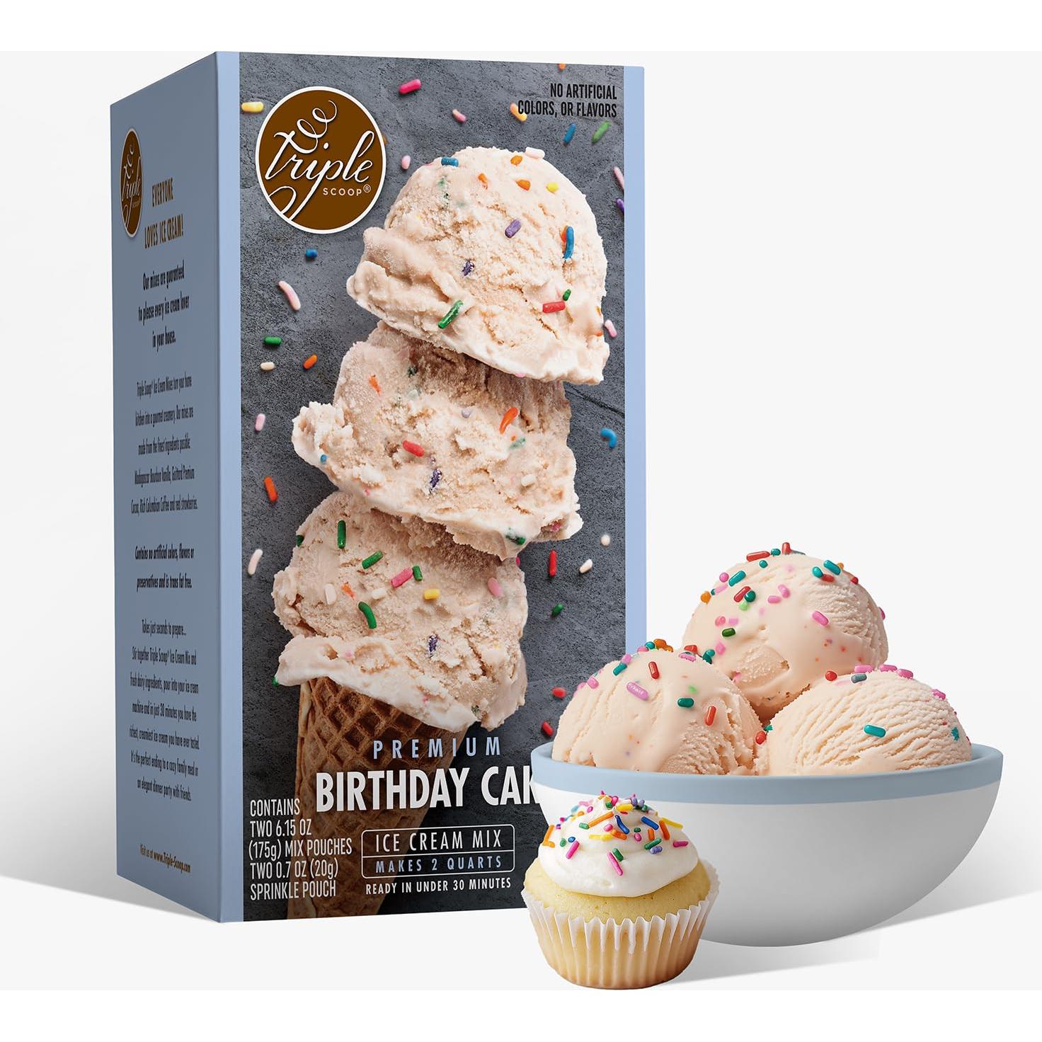 Mezcla Inicial de Helado Premium Triple Scoop 389g - Pastel de Cumpleaños