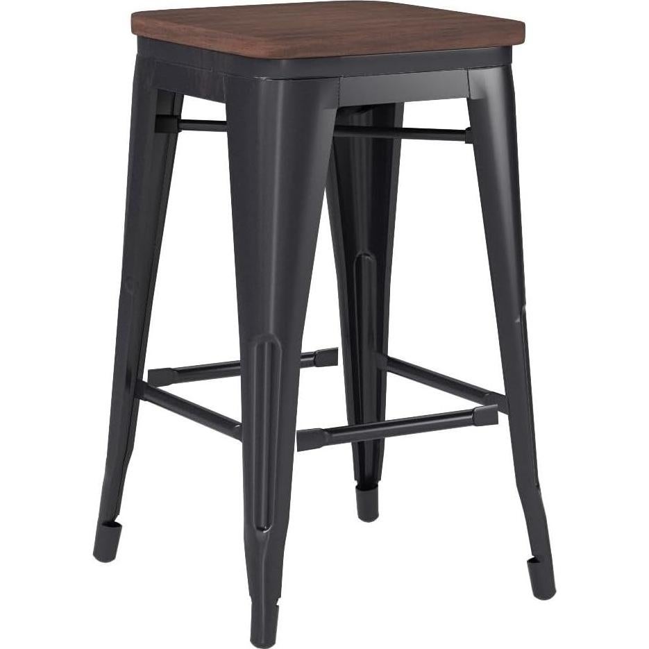 Taburetes de Bar Apilables Yongchuang 60 cm Metal y Madera Set de 4