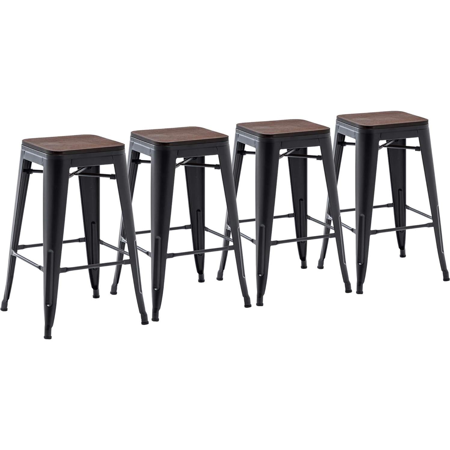 Taburetes de Bar Apilables Yongchuang 60 cm Metal y Madera Set de 4