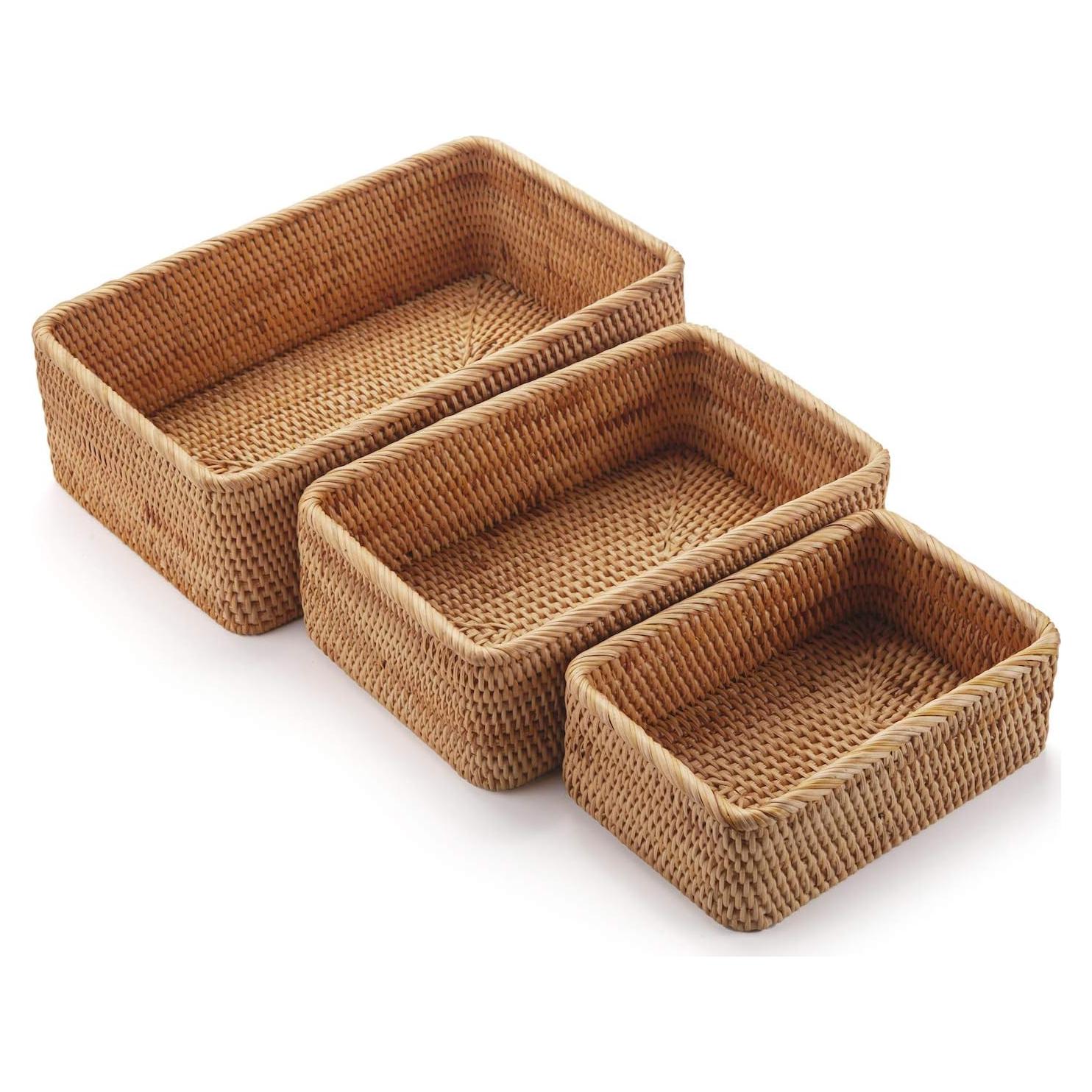 Cestas de Almacenamiento DECRAFTS de Ratán Natural - Juego de 3