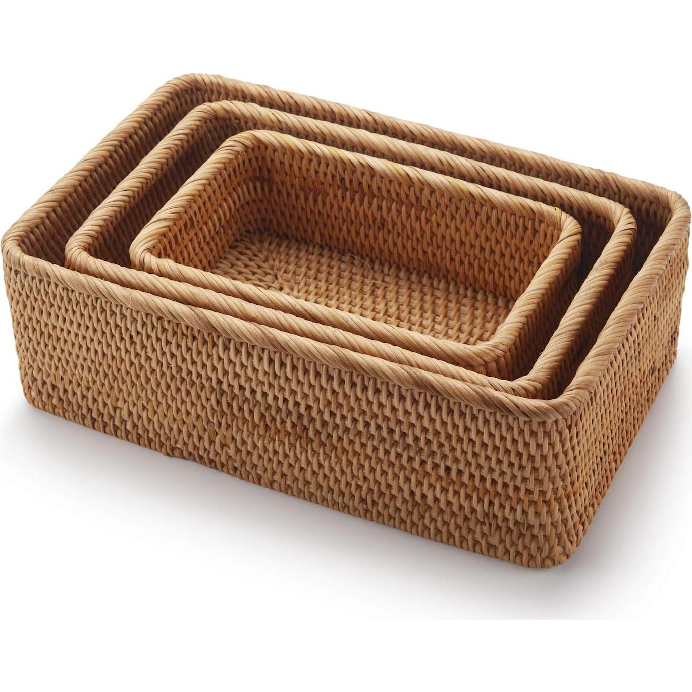 Cestas de Almacenamiento DECRAFTS de Ratán Natural - Juego de 3