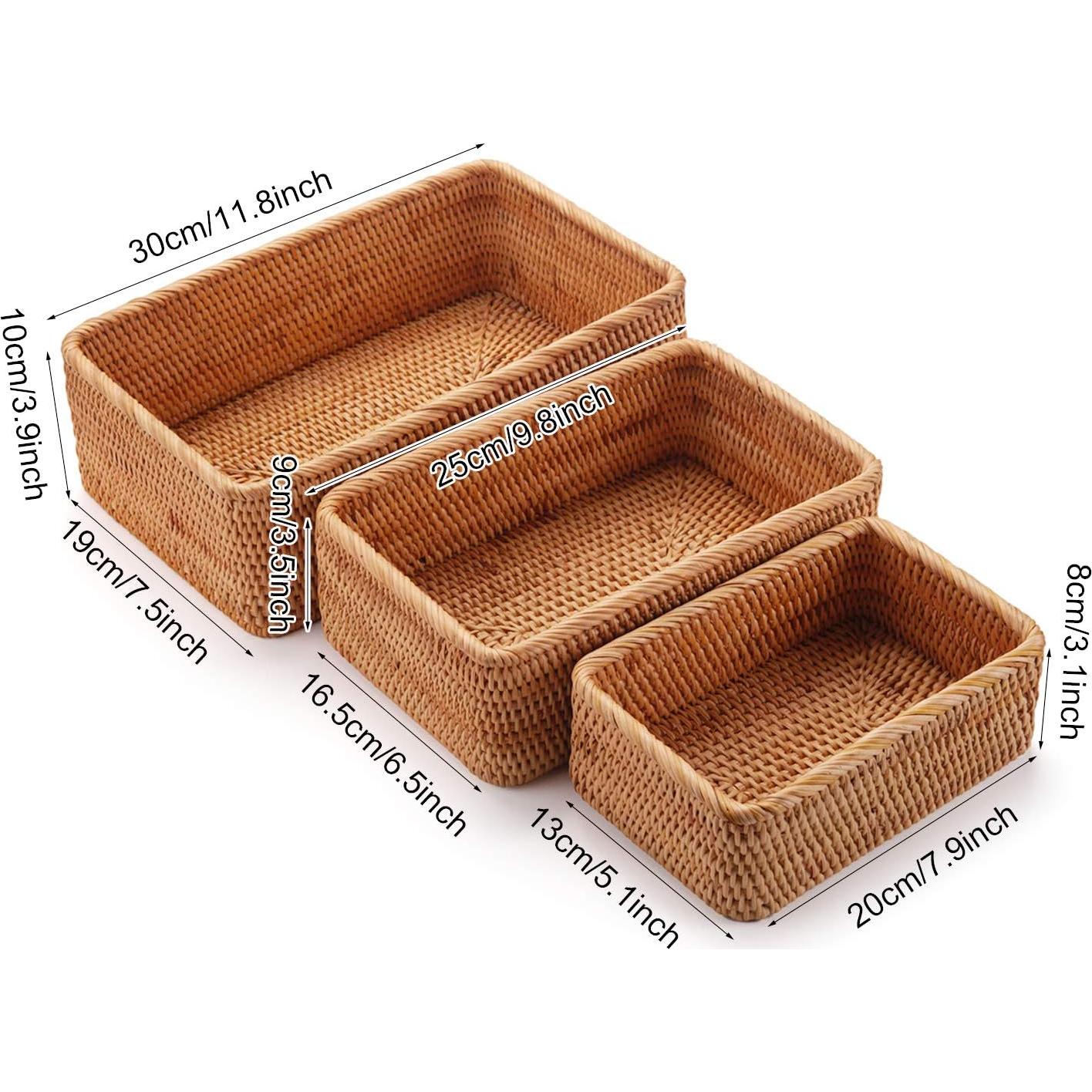 Cestas de Almacenamiento DECRAFTS de Ratán Natural - Juego de 3