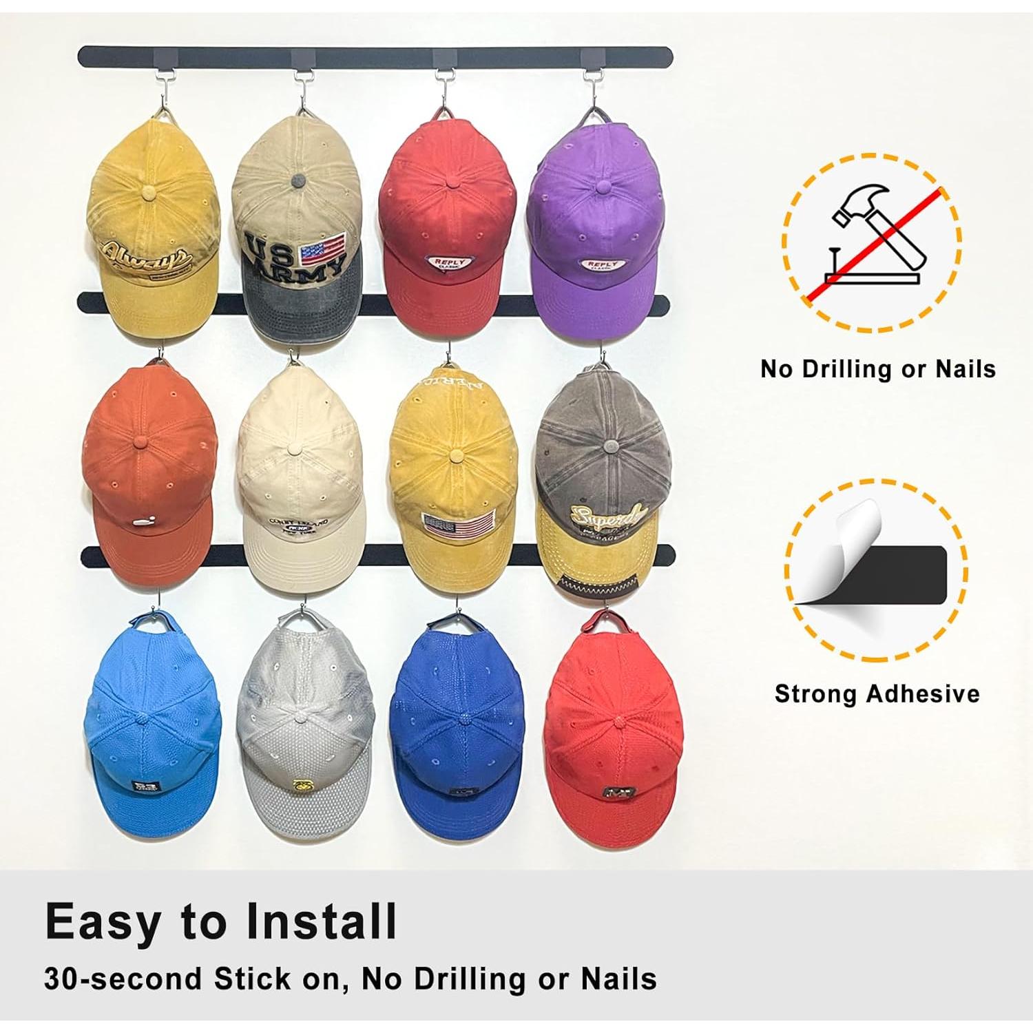 Organizador de Sombreros Adhesivo ETOWIFA - Soporte para 36 Gorras
