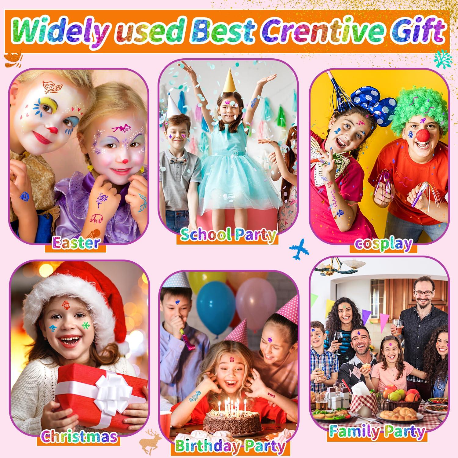 Kit de Tatuajes Temporales Brillantes XiQiDianr - 36 Colores, 222 Plantillas