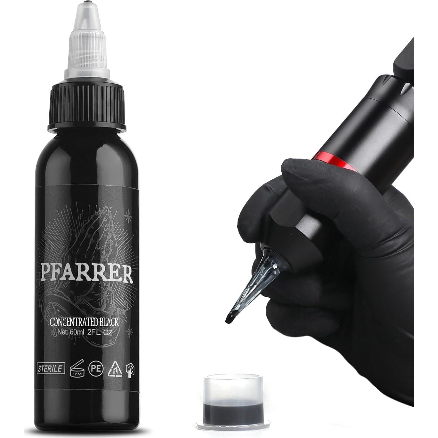 Tinta de Tatuaje Negra PFARRER 60ml Vegana Alta Calidad