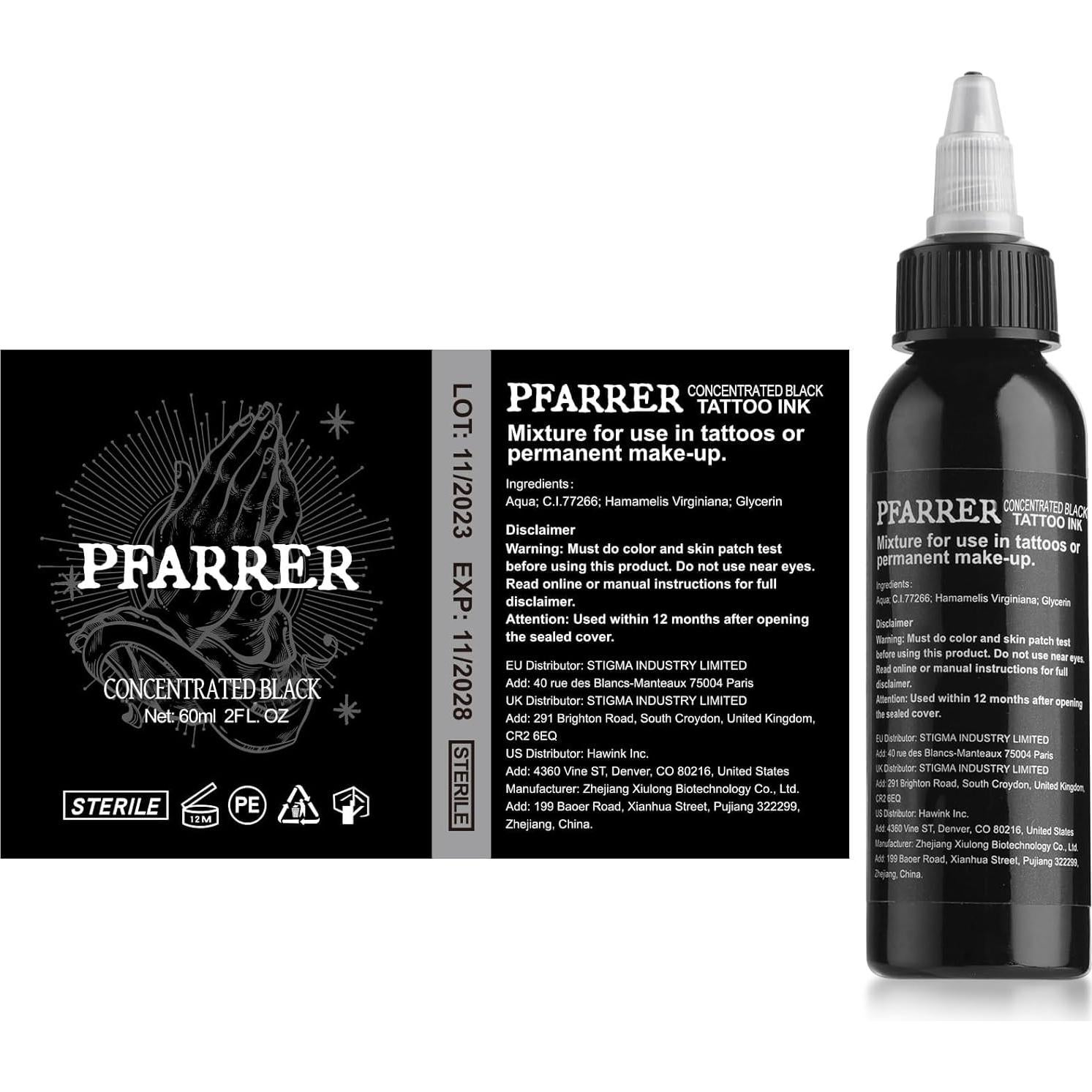 Tinta de Tatuaje Negra PFARRER 60ml Vegana Alta Calidad