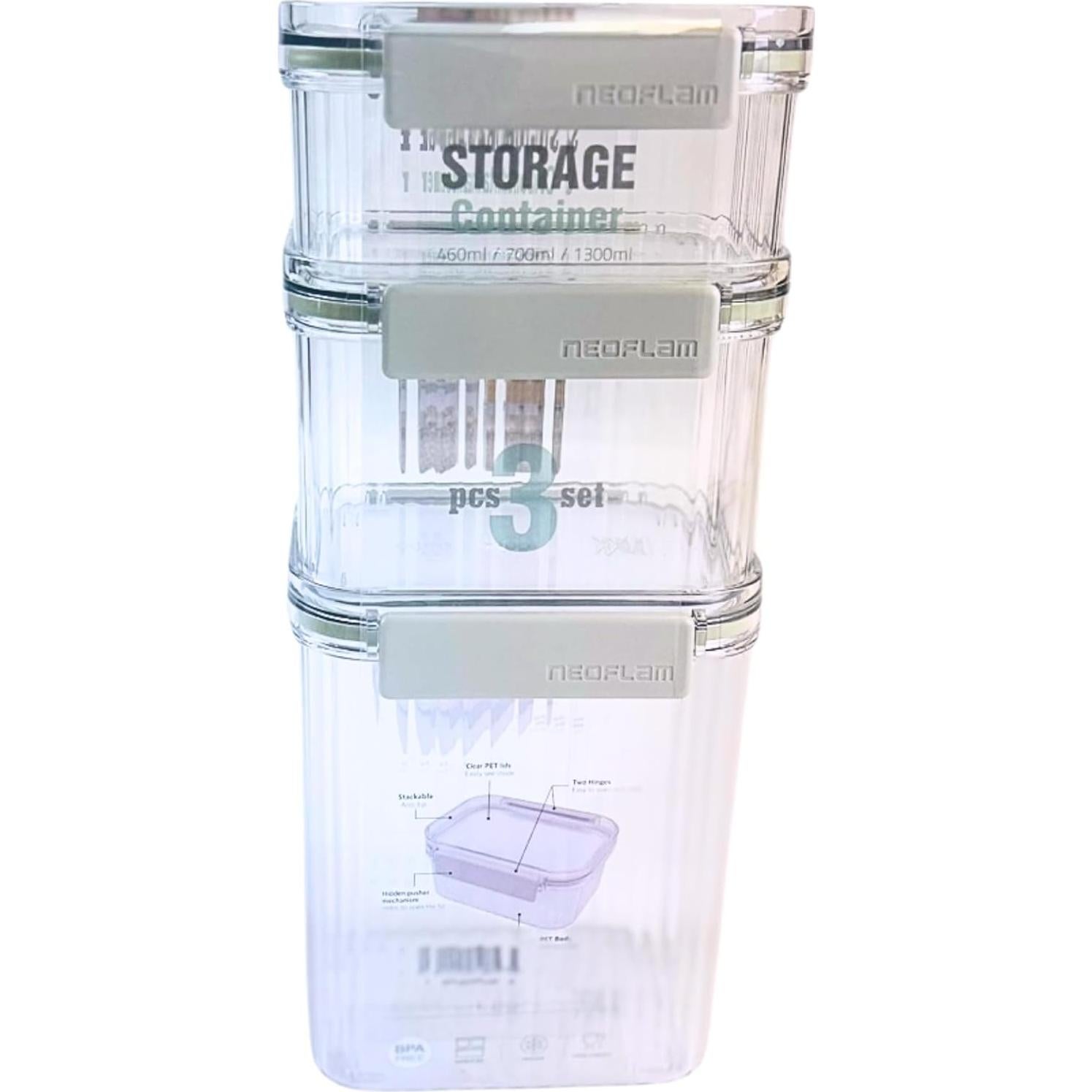 Set de 3 Contenedores de Alimentos Herméticos Neoflam 442g-1244g