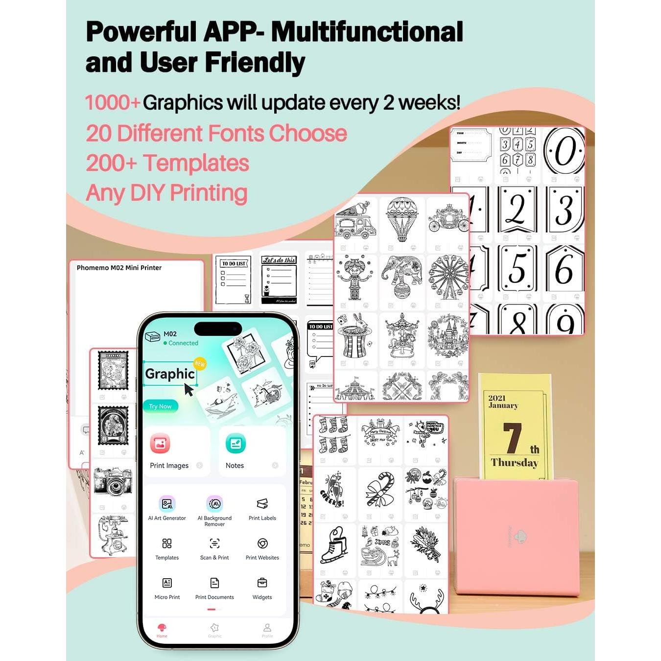 Impresora de Etiquetas Térmica Phomemo M02 Rosa Mini Bluetooth
