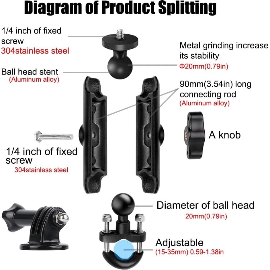 Soporte de cámara deportiva KARUIZI U-Manillares 360° para Moto