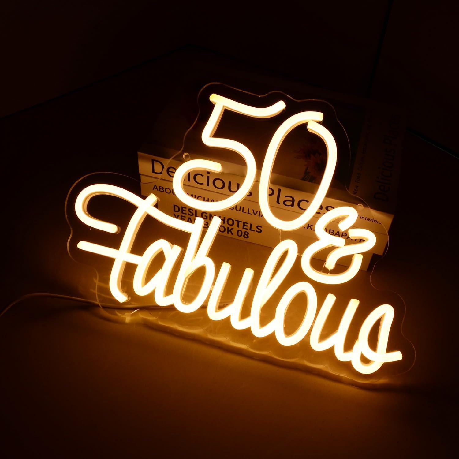 Letrero Neón LED 50 Fabulous para Cumpleaños y Aniversarios