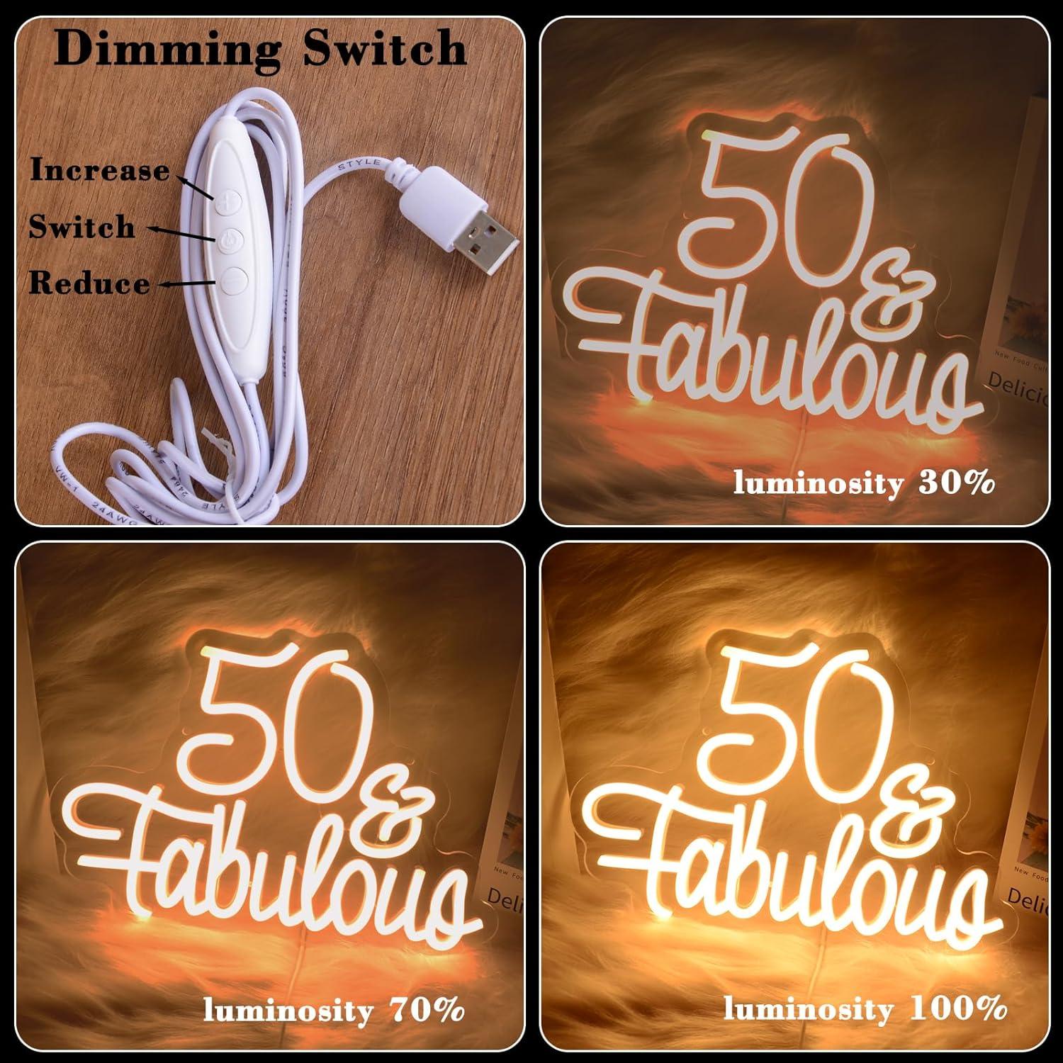 Letrero Neón LED 50 Fabulous para Cumpleaños y Aniversarios