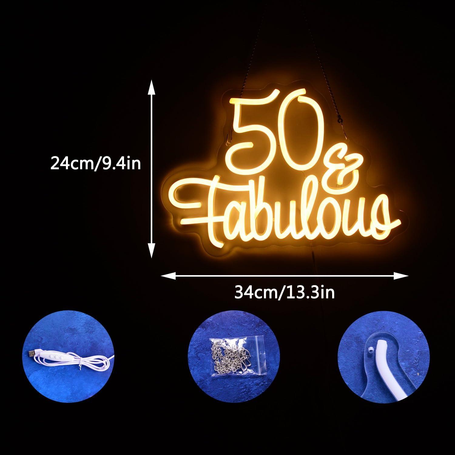 Letrero Neón LED 50 Fabulous para Cumpleaños y Aniversarios