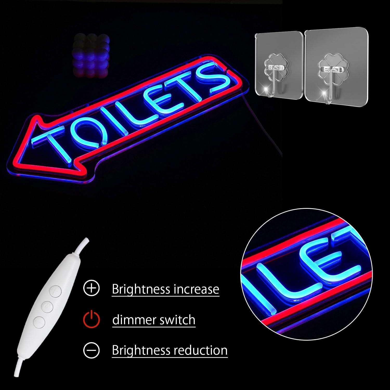 Letrero de Neón LED Baños LULANMP 42.9x17 cm Ajustable