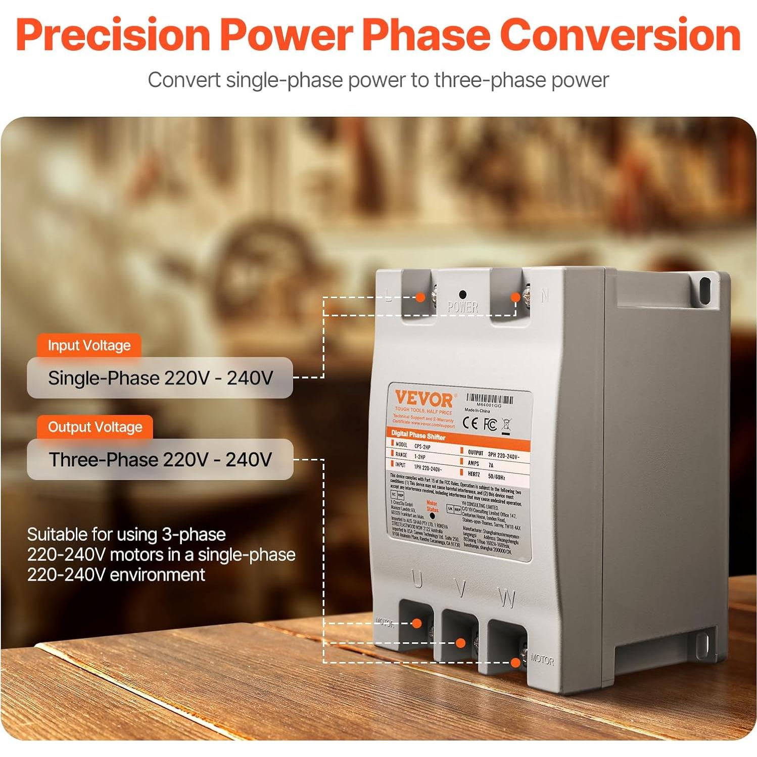 Convertidor de Fase Digital VEVOR 2HP 220V para Motor