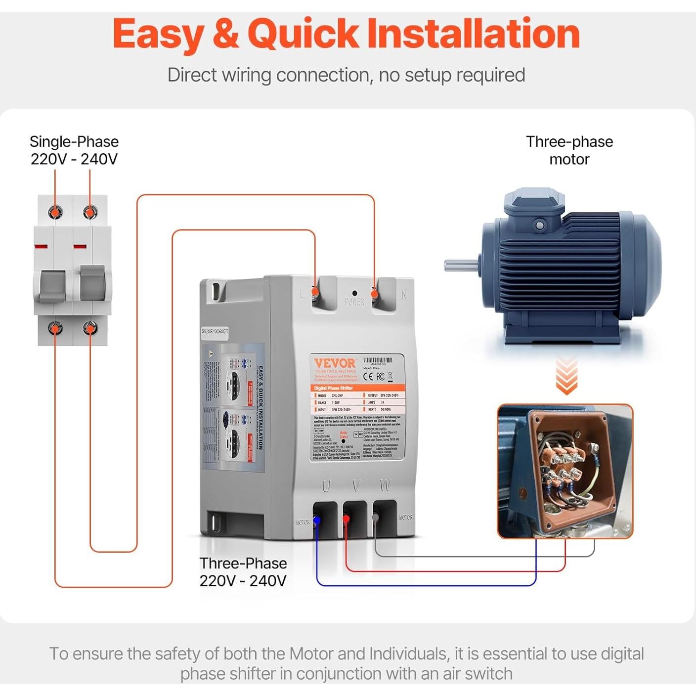 Convertidor de Fase Digital VEVOR 2HP 220V para Motor