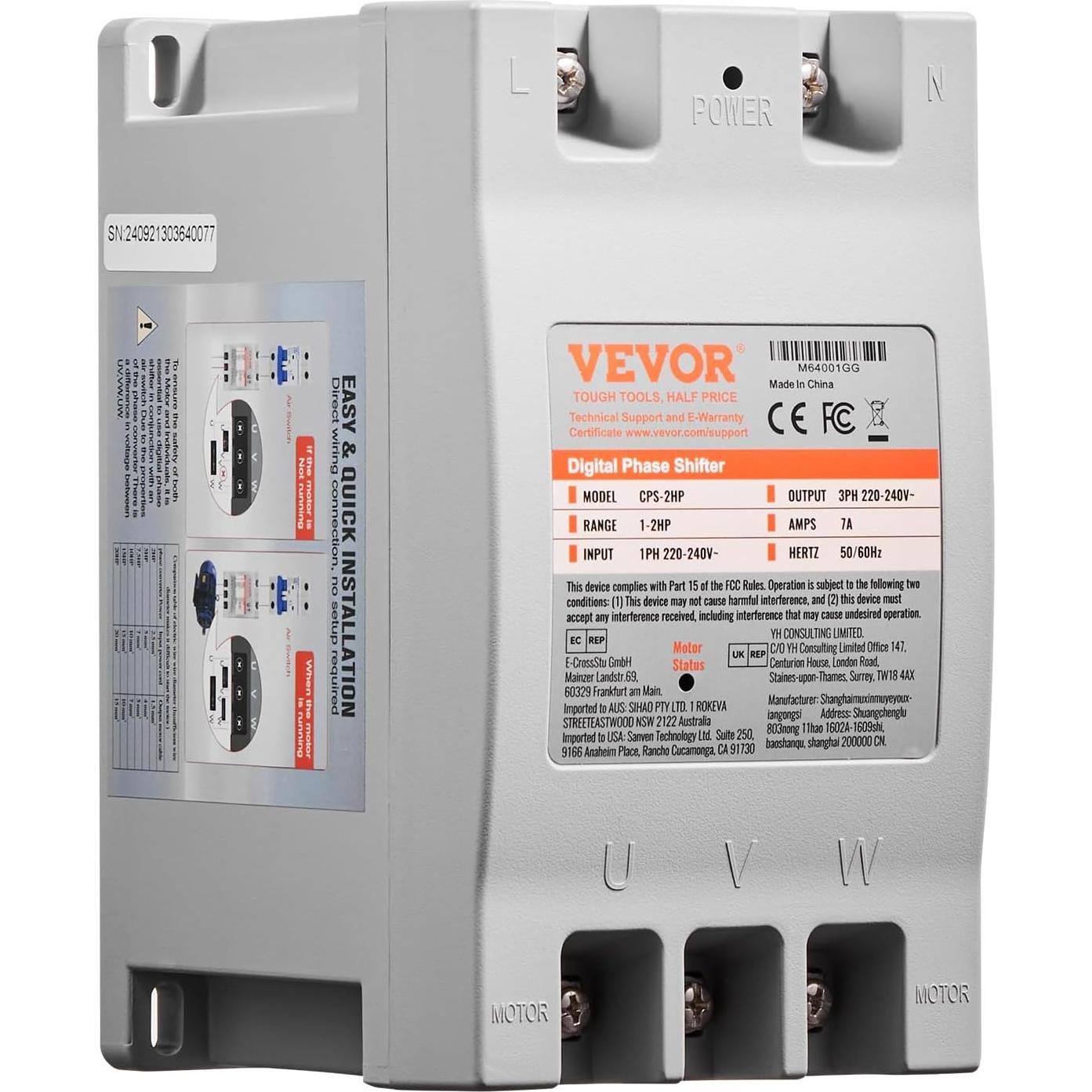 Convertidor de Fase Digital VEVOR 2HP 220V para Motor