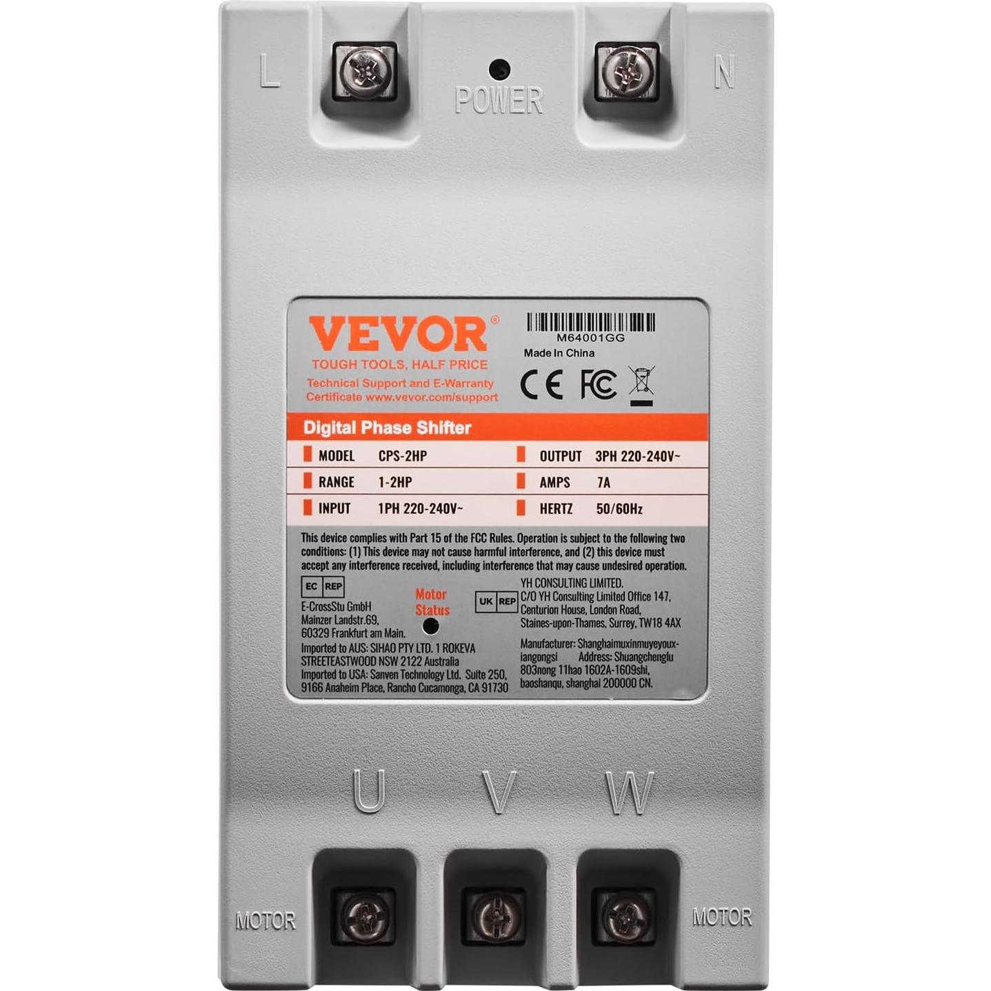 Convertidor de Fase Digital VEVOR 2HP 220V para Motor