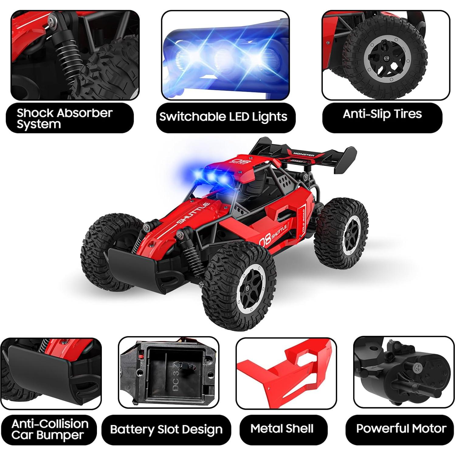 Coche RC Monstruo SZJJX 2WD 20 KM/H LED 3+ Rojo
