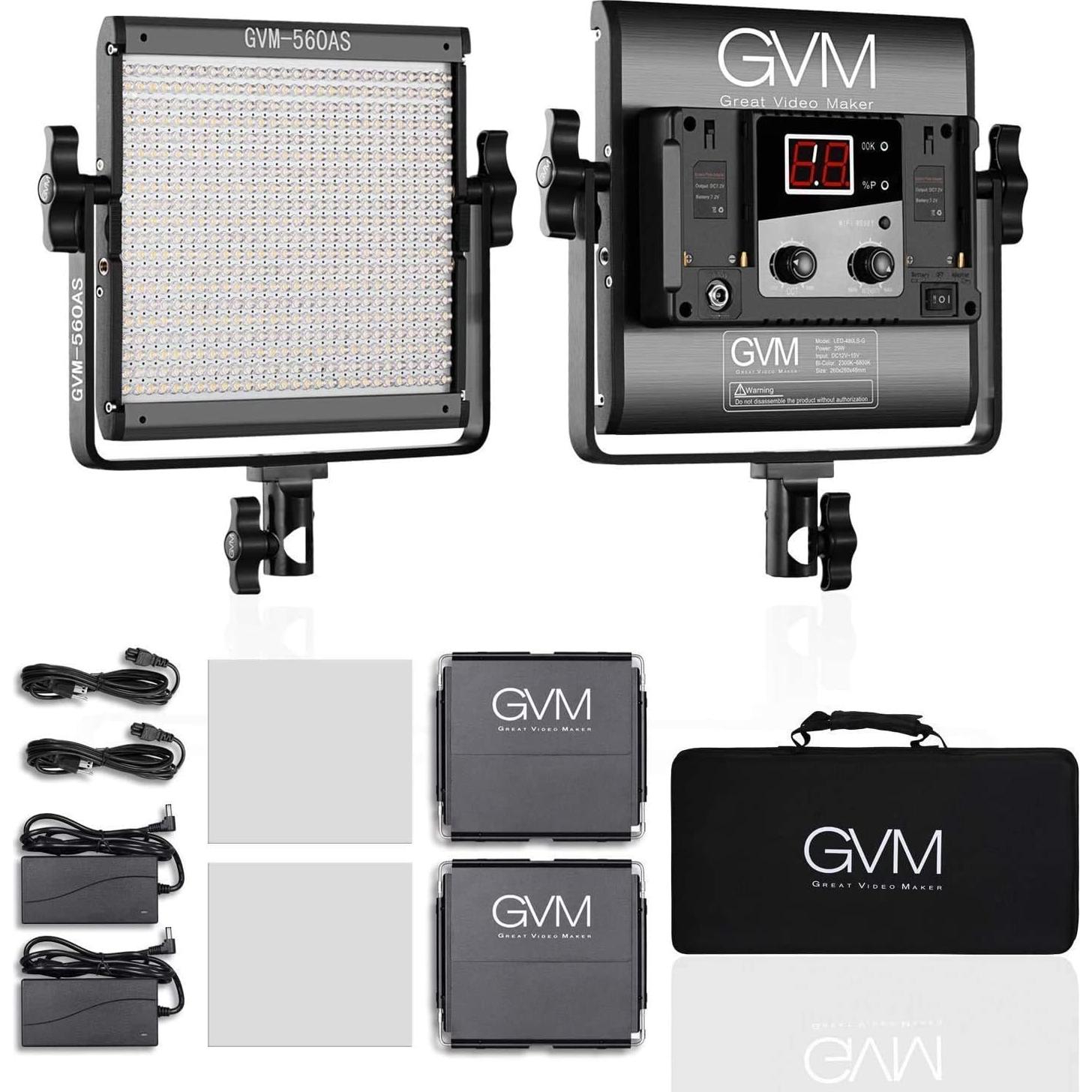 Luz de Video LED GVM 560 Bi-Color Regulable 2 Paquetes