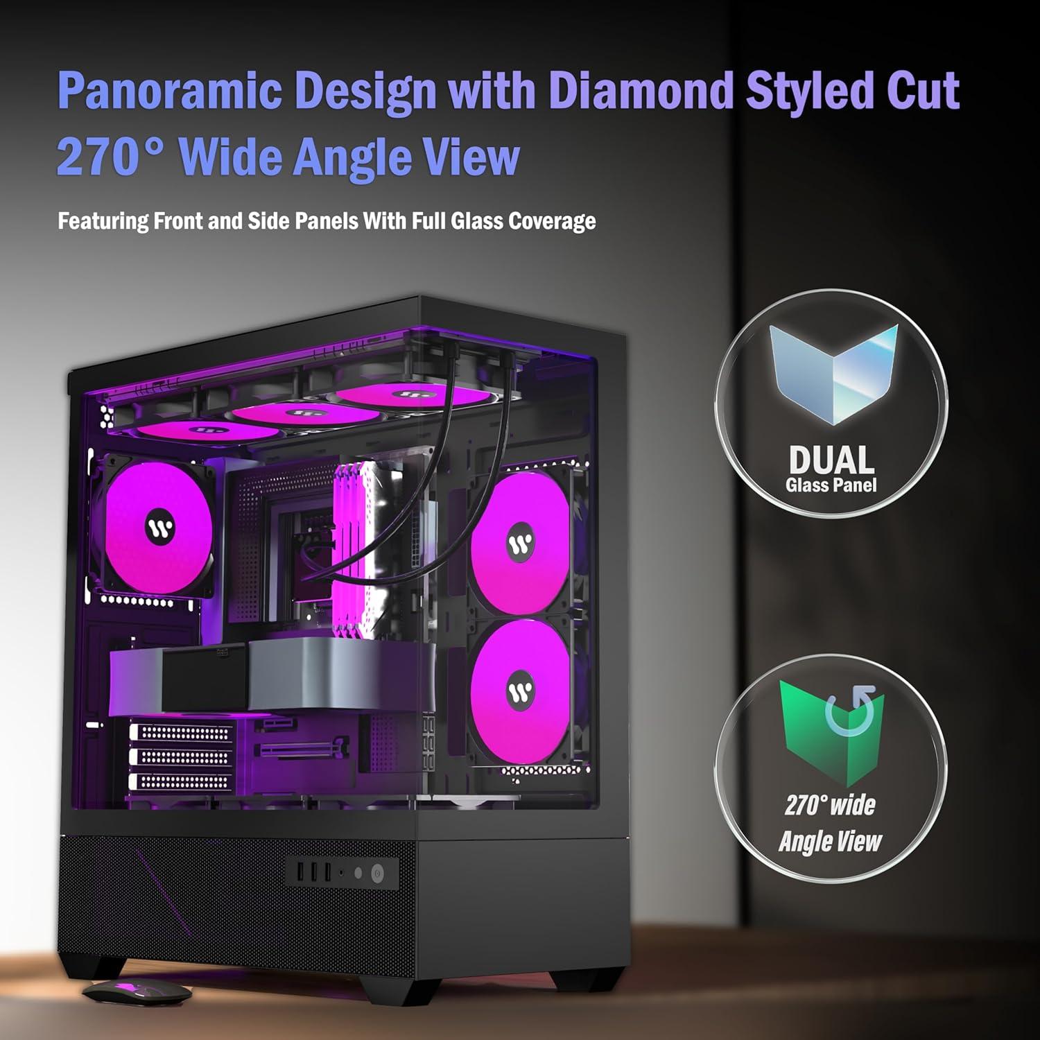 Caja de PC KEDIERS G7 ATX Negra con Ventiladores ARGB 5x120mm