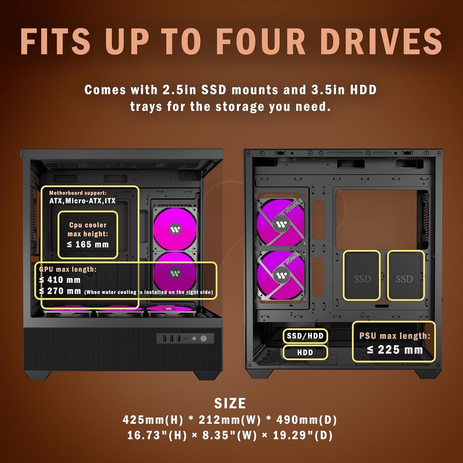 Caja de PC KEDIERS G7 ATX Negra con Ventiladores ARGB 5x120mm