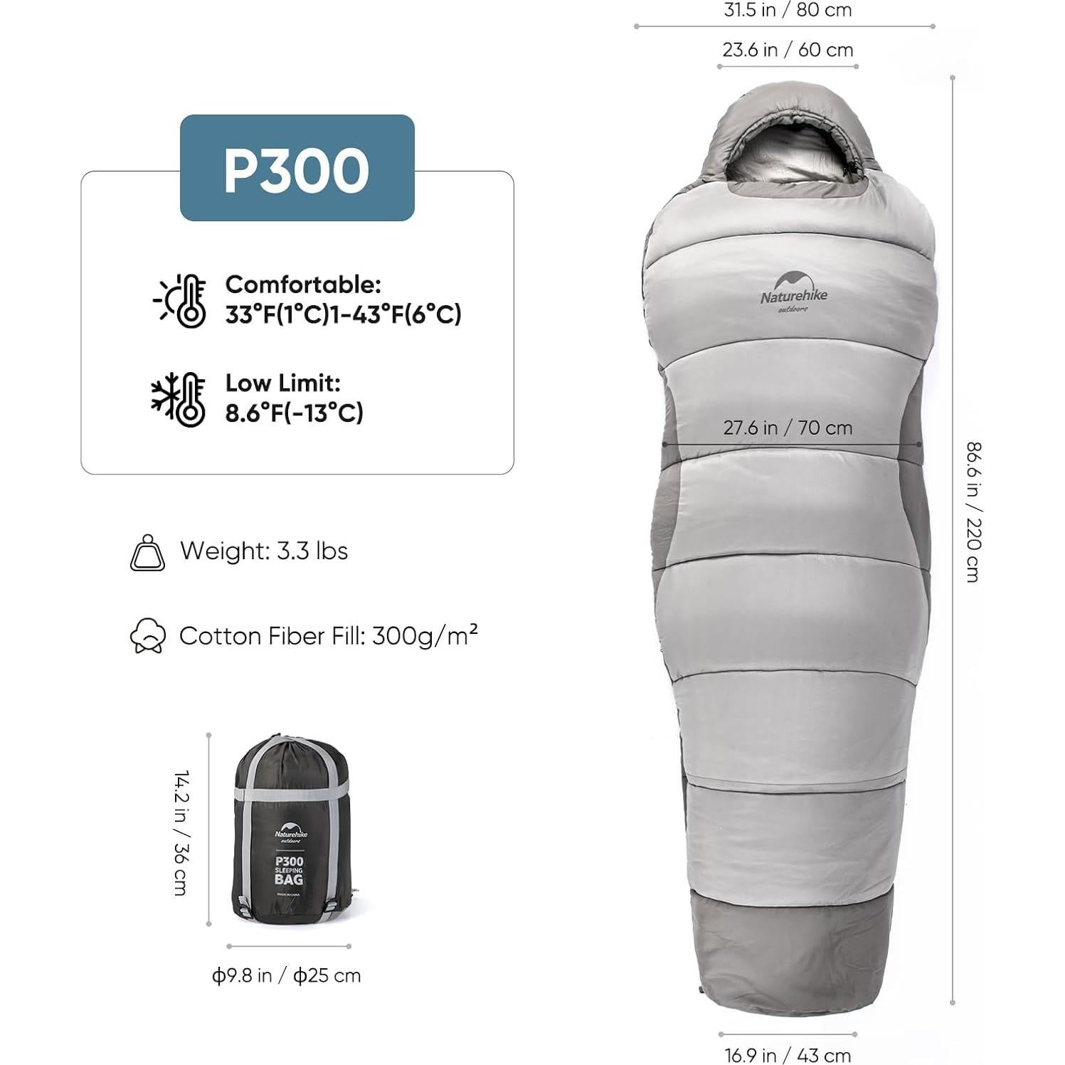 Saco de Dormir Naturehike P300 para Clima Frío 1-6°C