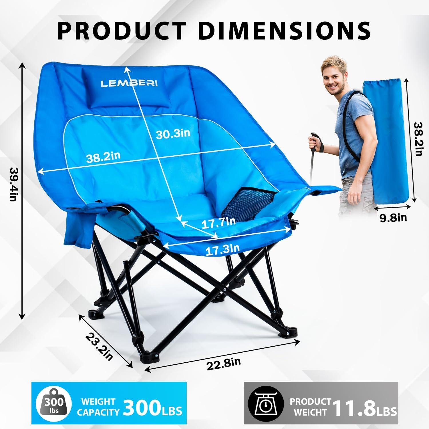 Silla de Camping Sobredimensionada PRETZI Azul 227kg 3 Niveles