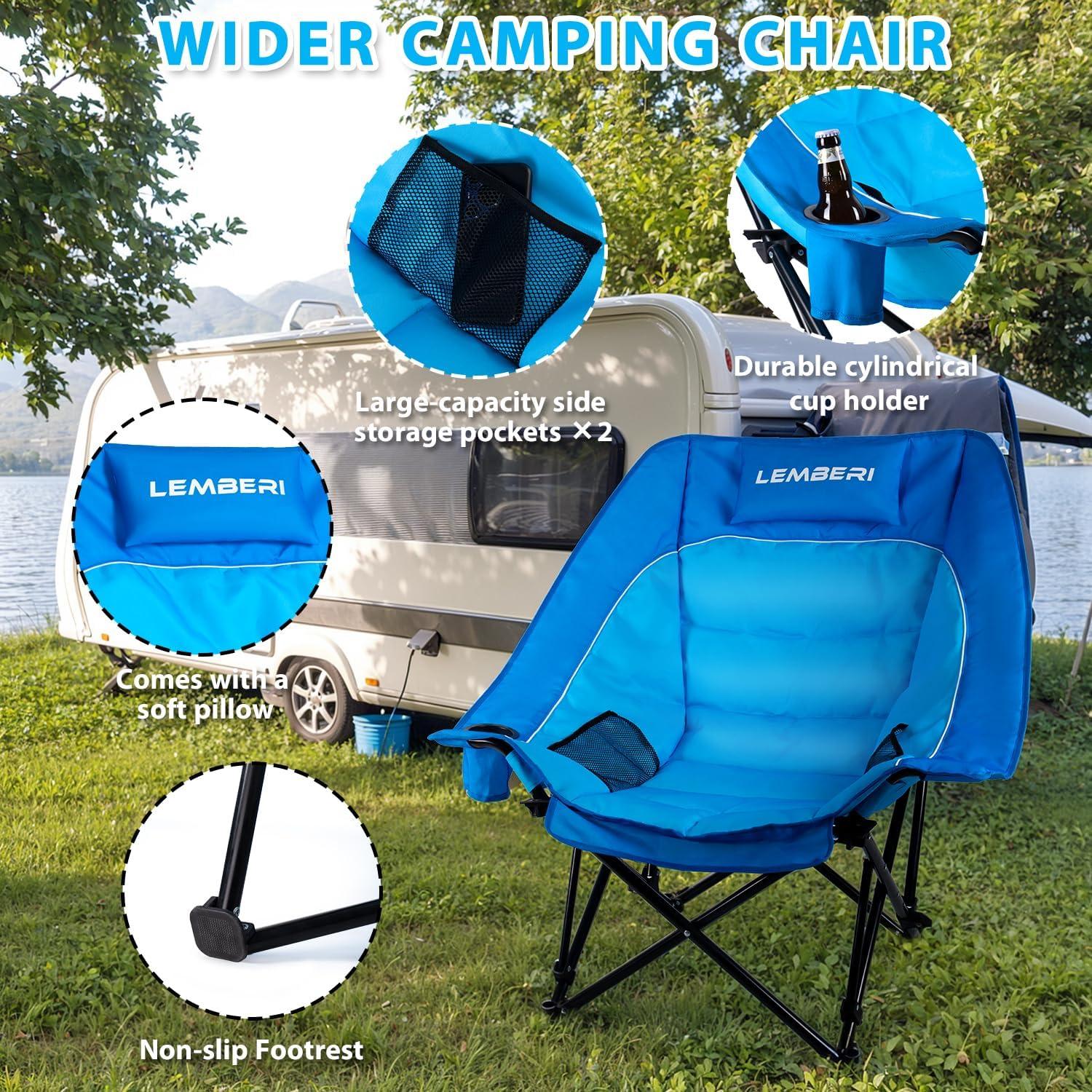 Silla de Camping Sobredimensionada PRETZI Azul 227kg 3 Niveles