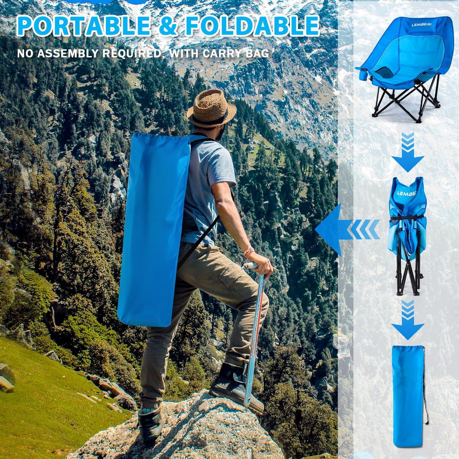 Silla de Camping Sobredimensionada PRETZI Azul 227kg 3 Niveles