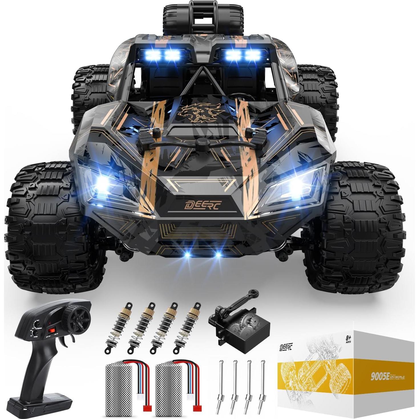 Coche RC DEERC 1:14 4x4 48KM/H con LED y 2 Baterías