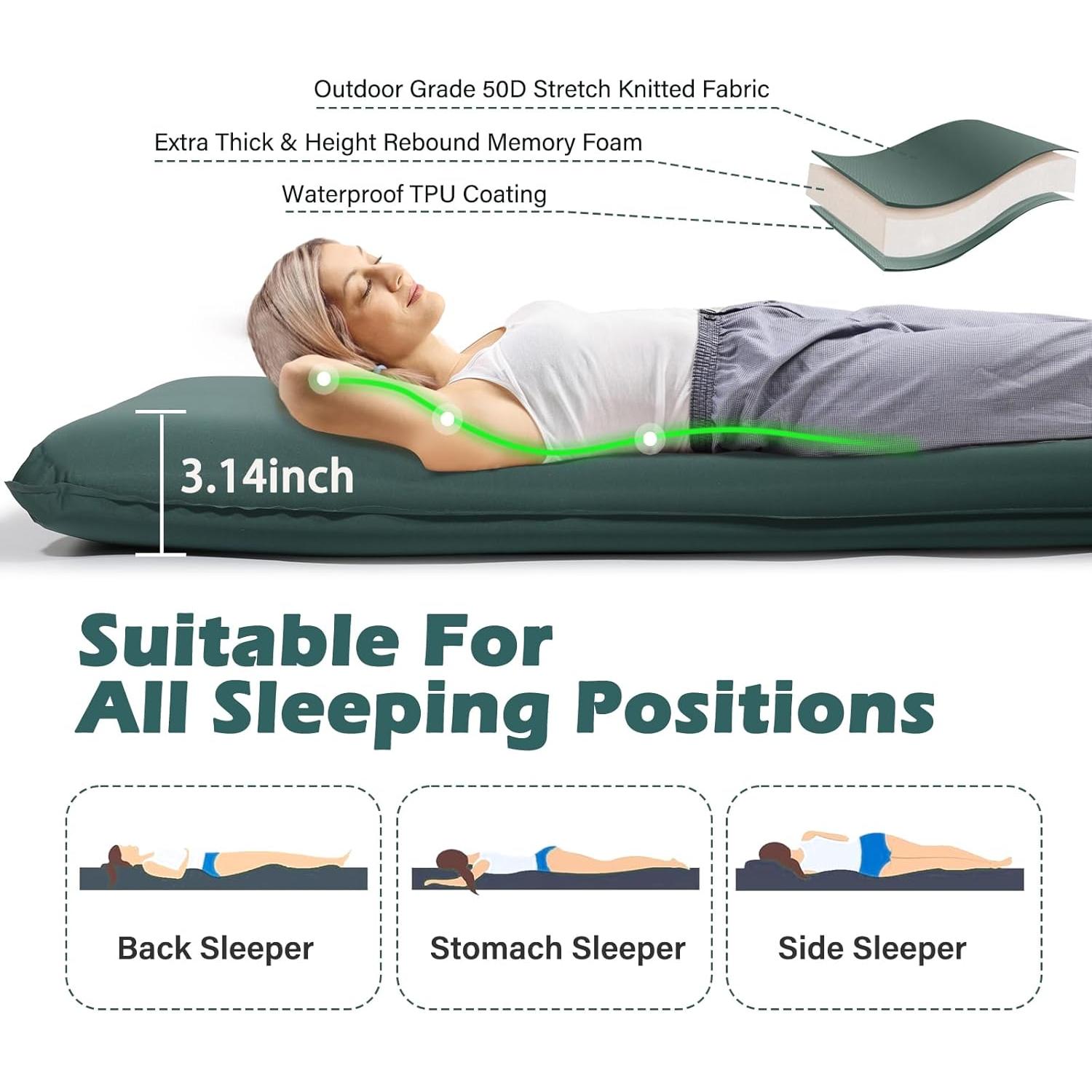 Colchoneta de Camping Autoinflable DOYXC 200x70 cm Espuma Memoria