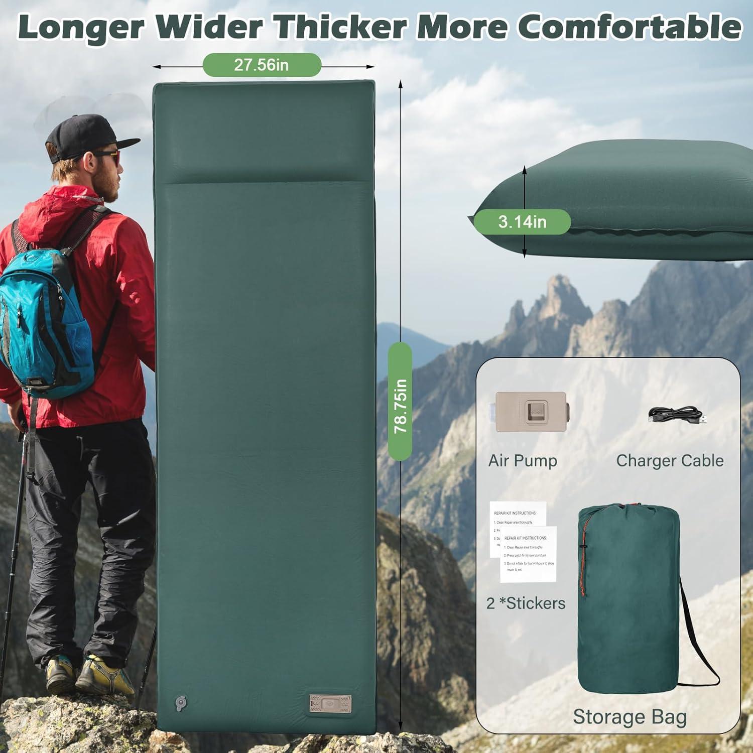 Colchoneta de Camping Autoinflable DOYXC 200x70 cm Espuma Memoria