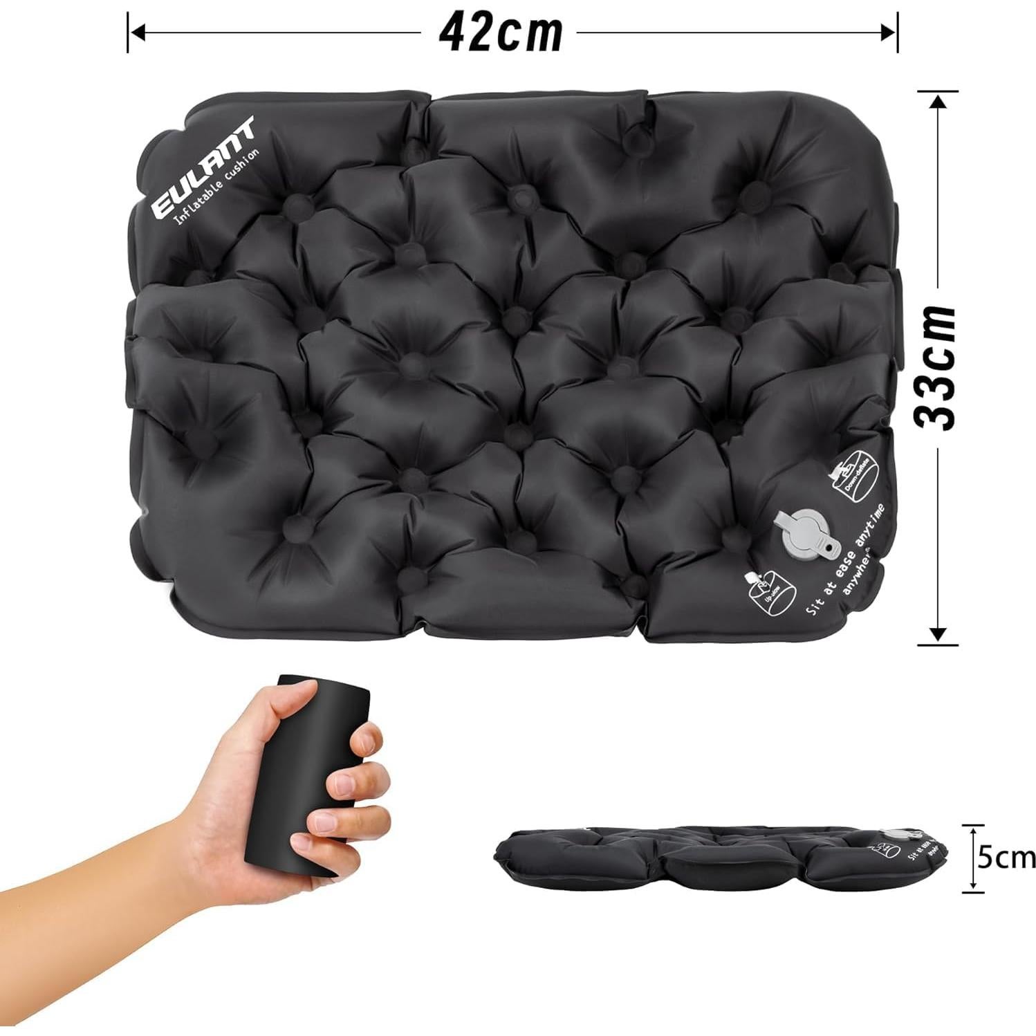 Cojín de Aire Inflable Eulant 2 Pack Negro - Ligero y Portátil