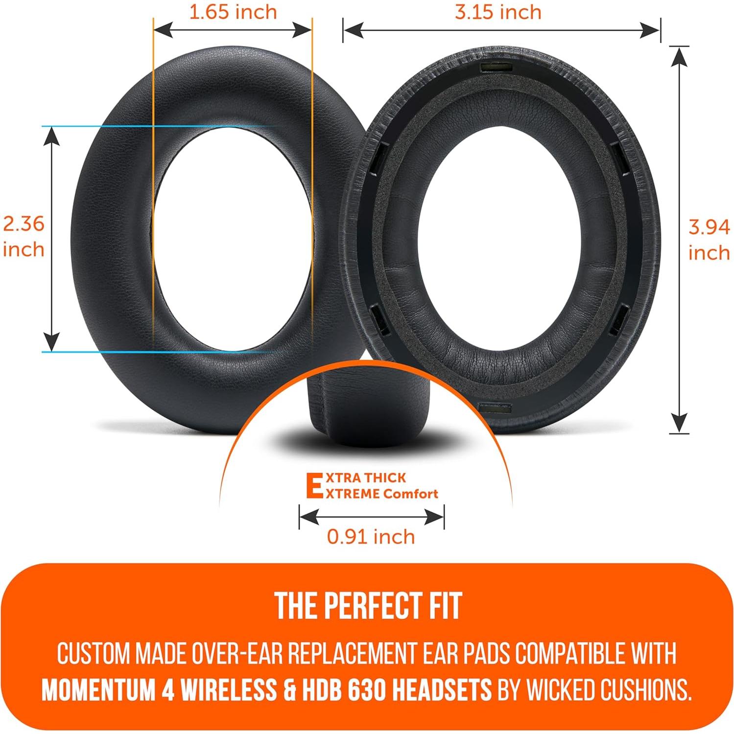 Almohadillas de Reemplazo Wicked Cushions para Sennheiser Momentum 4 y HDB 630 - Negro
