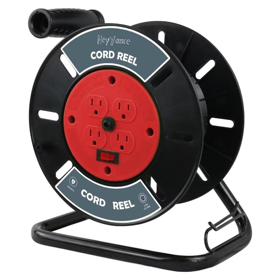 Carrete de Almacenamiento de Cables HeyYance 4 Salidas 10A Rojo