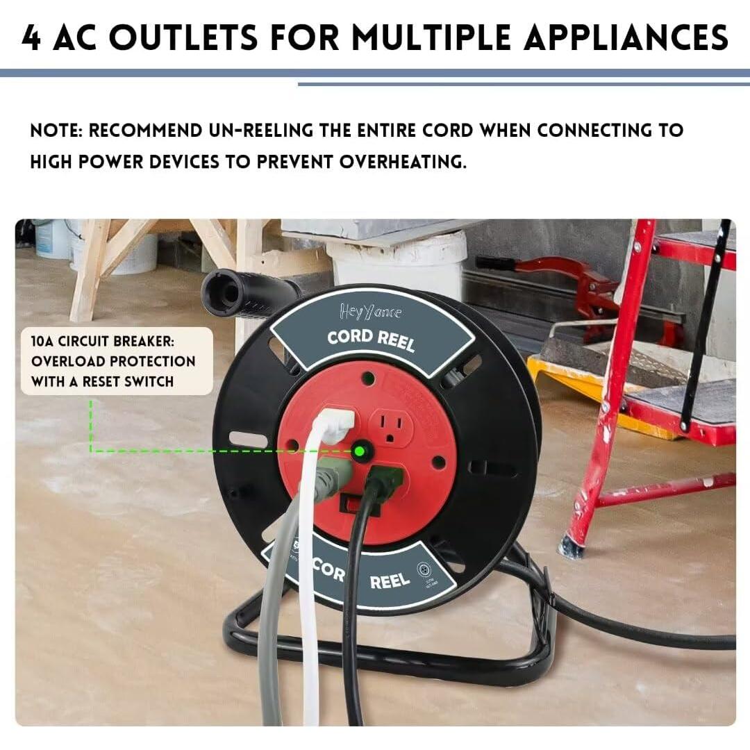 Carrete de Almacenamiento de Cables HeyYance 4 Salidas 10A Rojo