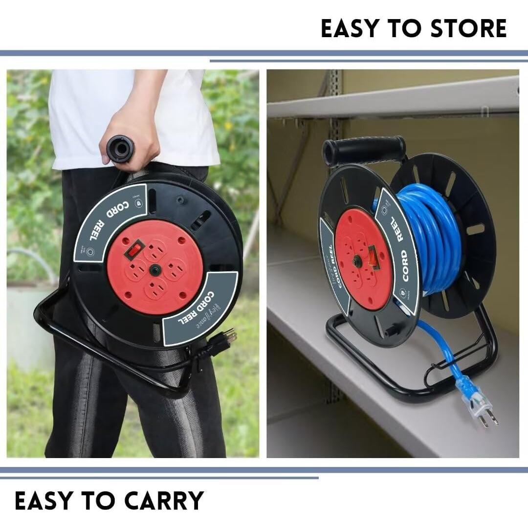 Carrete de Almacenamiento de Cables HeyYance 4 Salidas 10A Rojo