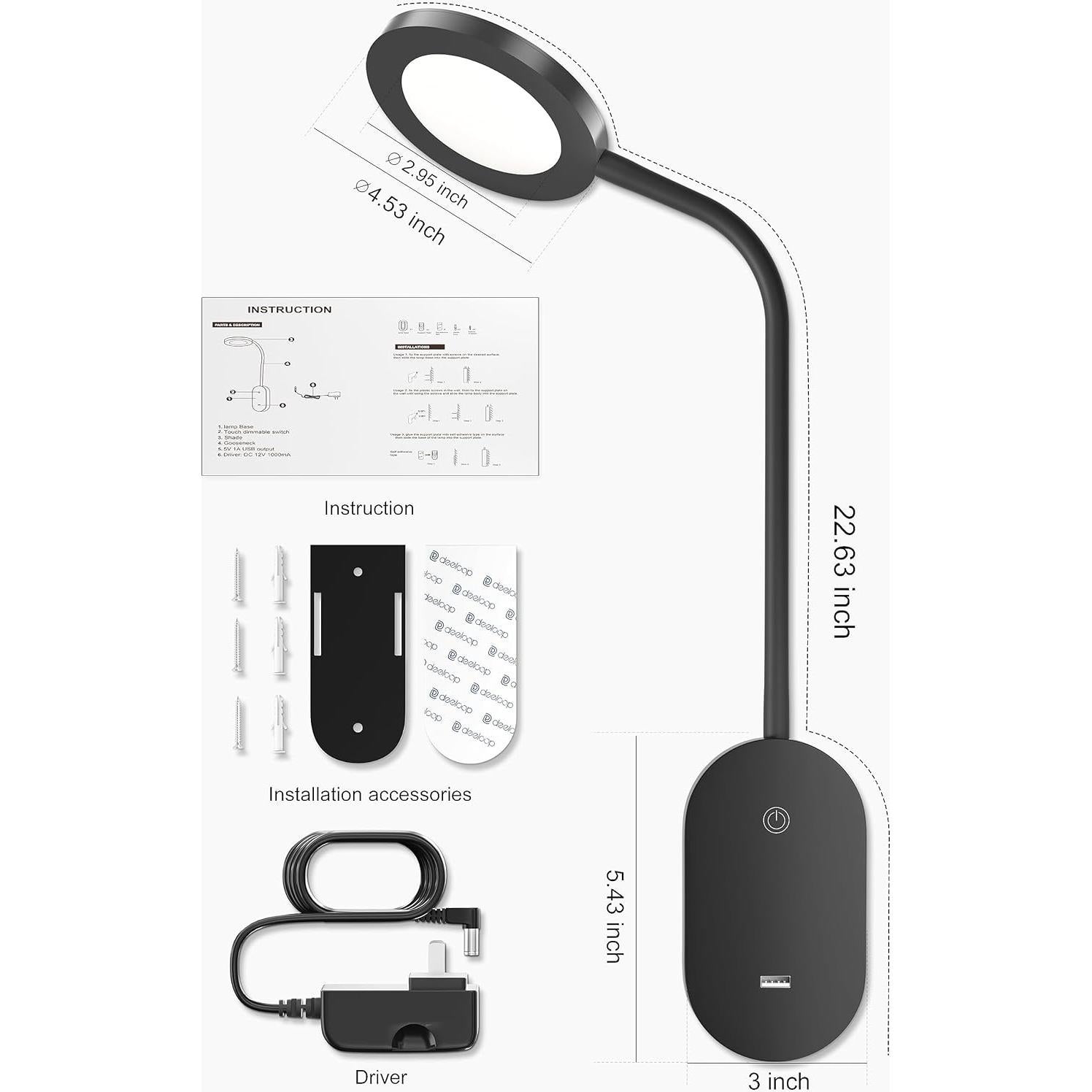 Luz de Lectura LED de Pared deeloop con USB y Temporizador