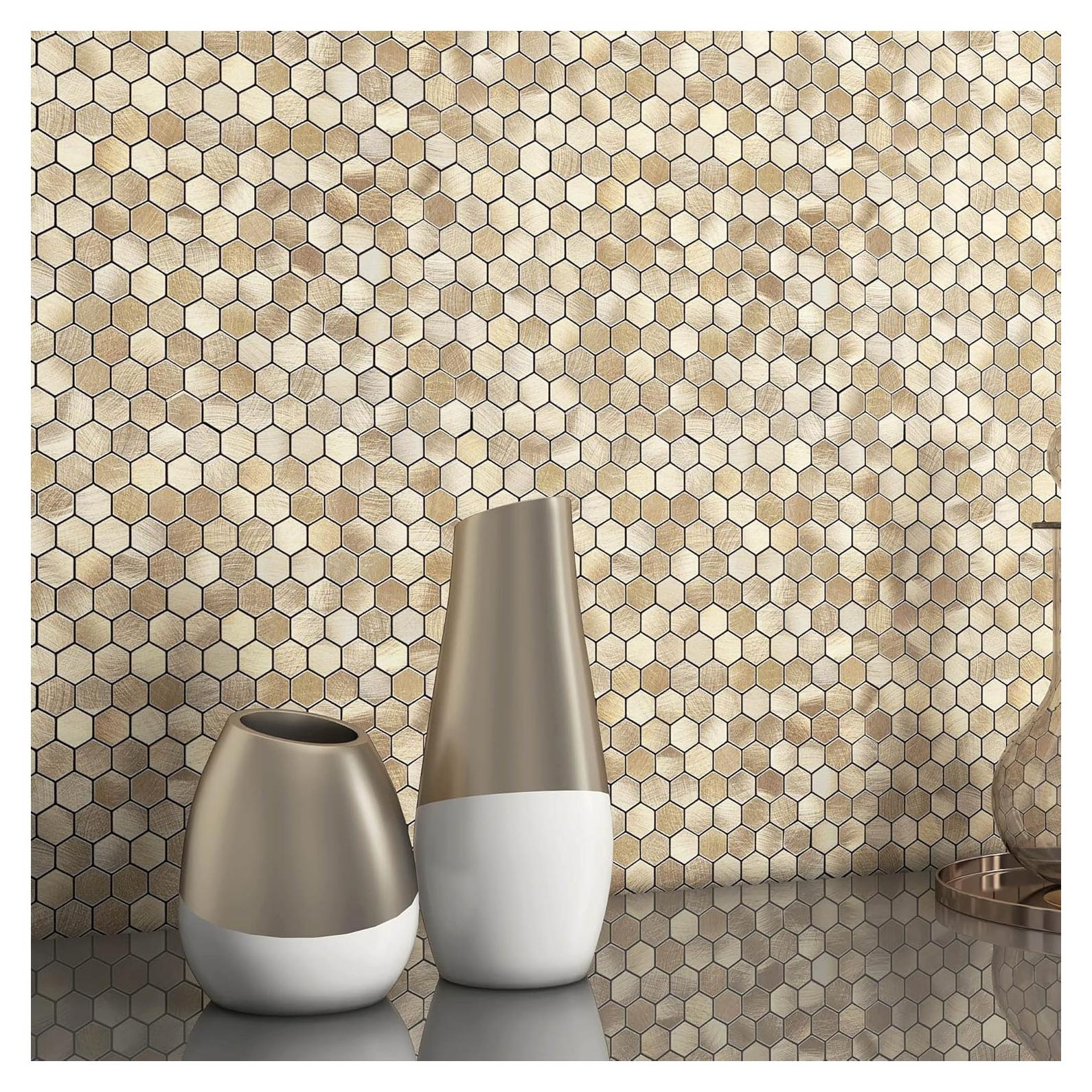 Azulejos Autoadhesivos Hexagonales BeNice 5PCS Oro Champán