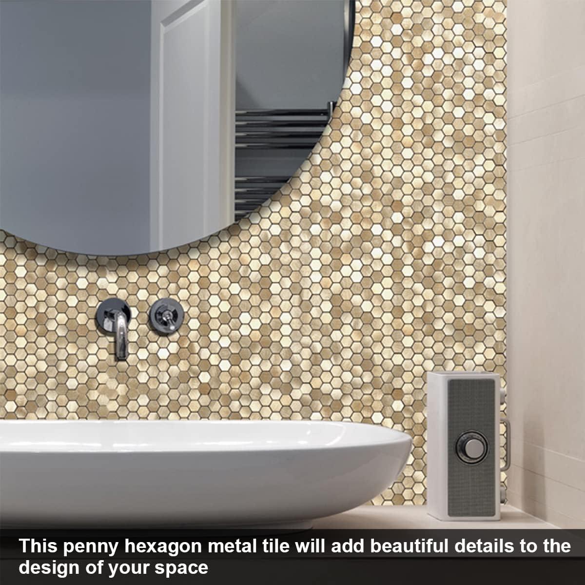 Azulejos Autoadhesivos Hexagonales BeNice 5PCS Oro Champán
