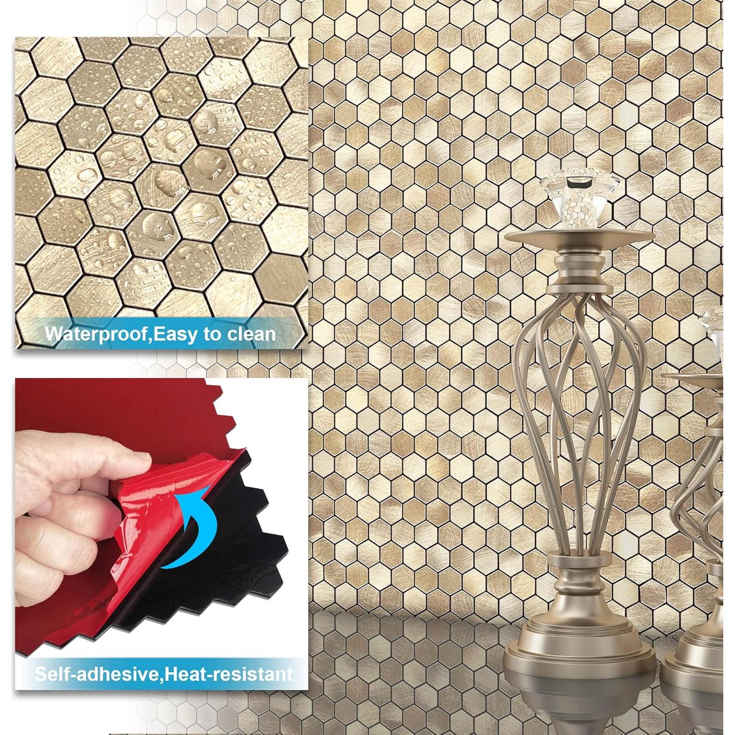 Azulejos Autoadhesivos Hexagonales BeNice 5PCS Oro Champán