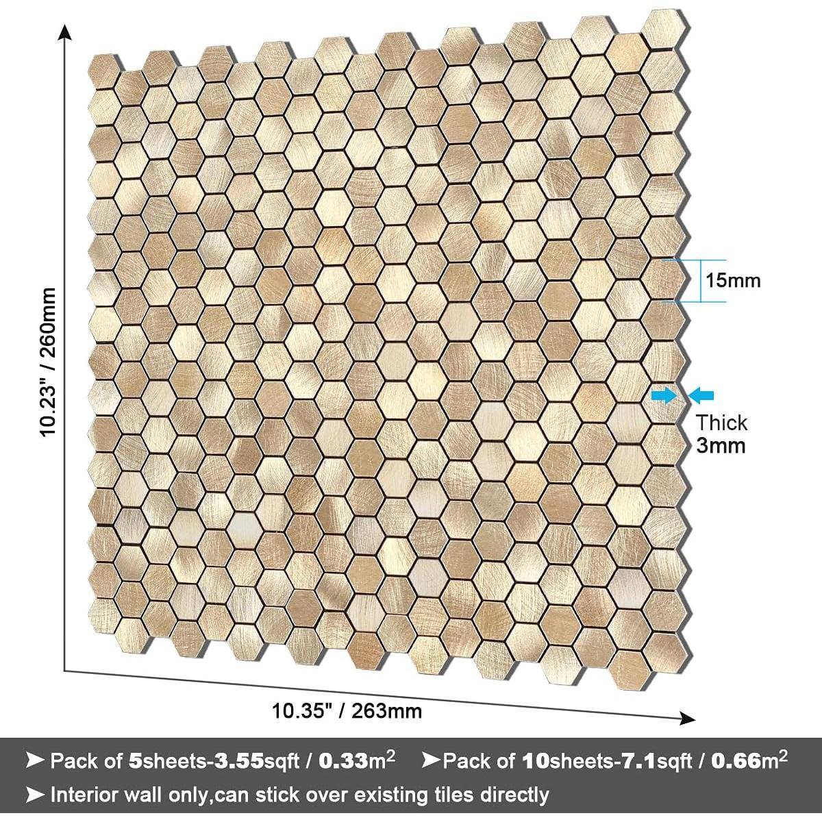 Azulejos Autoadhesivos Hexagonales BeNice 5PCS Oro Champán
