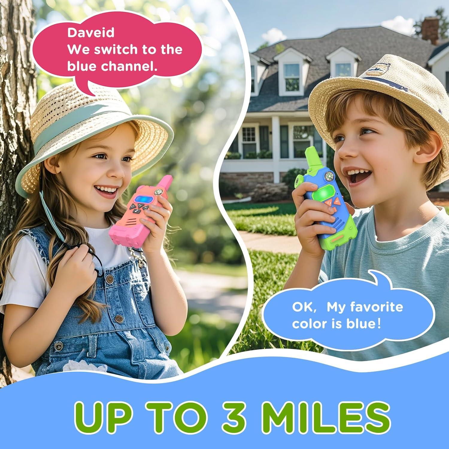 Walkie Talkies for Kids,5 Colourful Channels 2 Way Radio,Compass Flashlight and Magnifying Glass,3 Miles Long Range for Adventure Game,Outside, Camping, Hiking,Toys for 3-12 Year Old Boys Girls