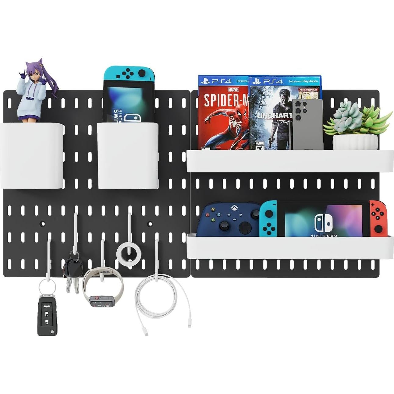 Tablero de Clavos Nafenai 56x28 cm Negro con Accesorios