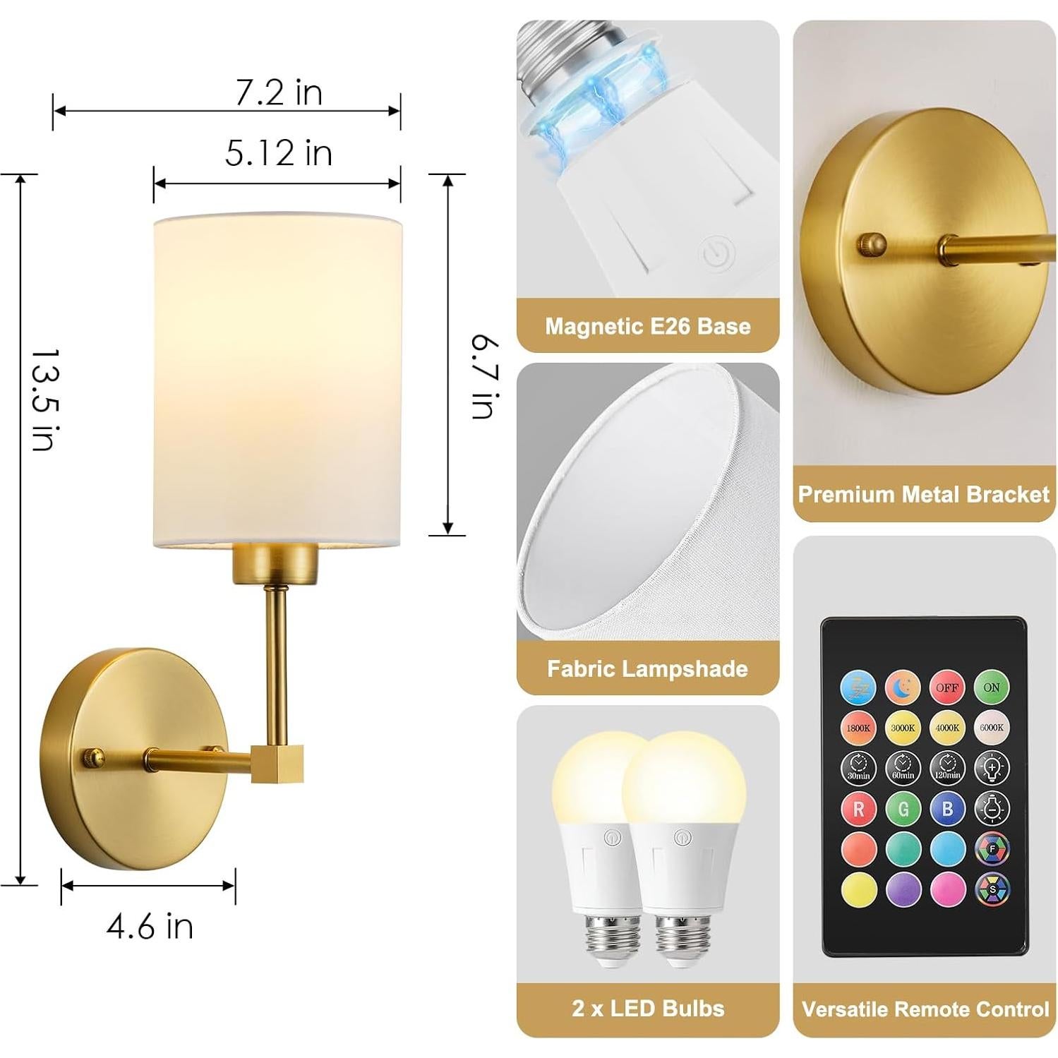 Aplique de Pared Inalámbrico KARTOOSH 34.29 cm Dorado