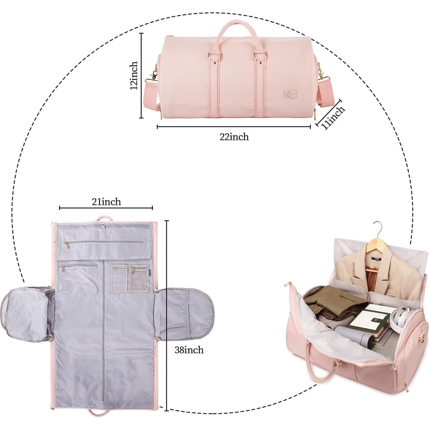 Bolsa de Viaje Convertible Seyfocnia 3 en 1 para Ropa Rosa