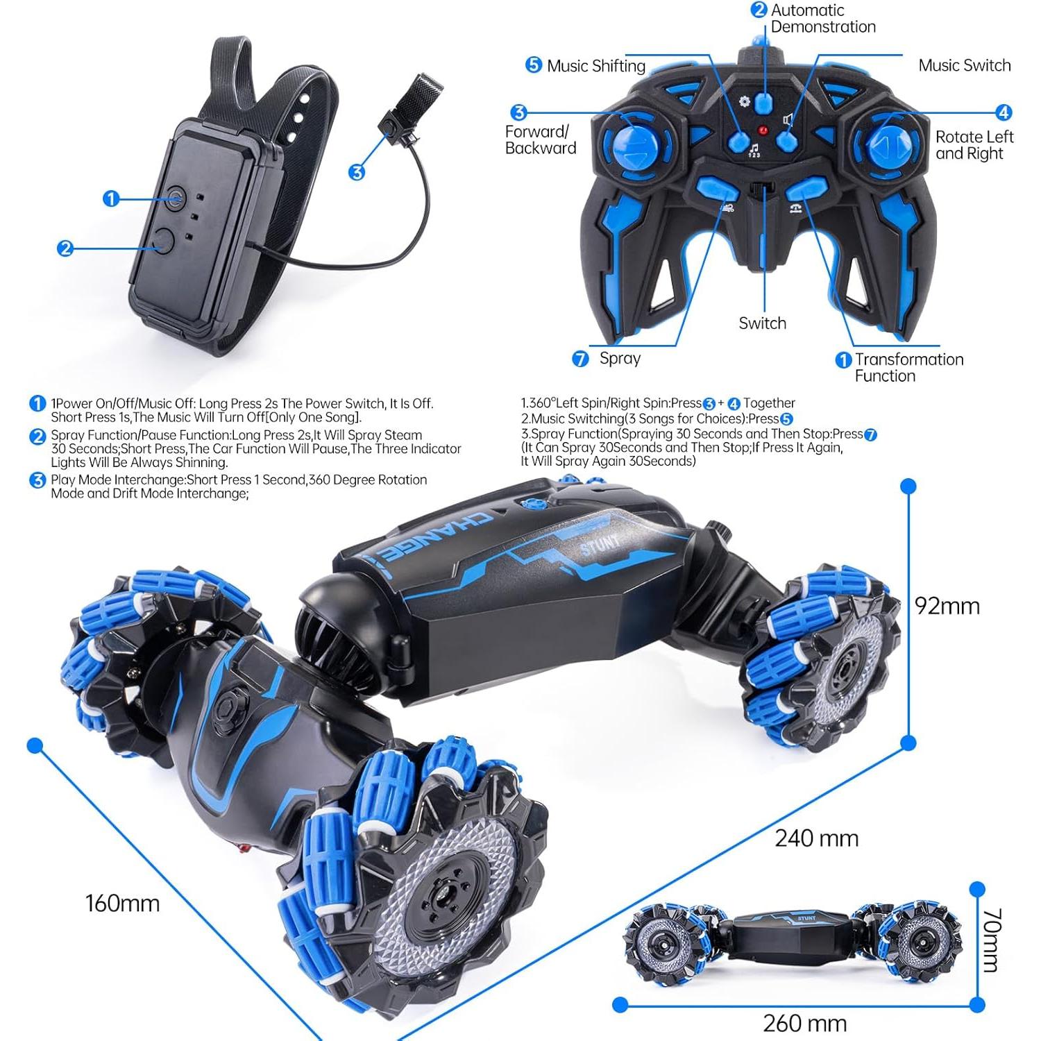 Coche de Control Remoto WJWMIRC 4WD Acrobacias 360° Azul