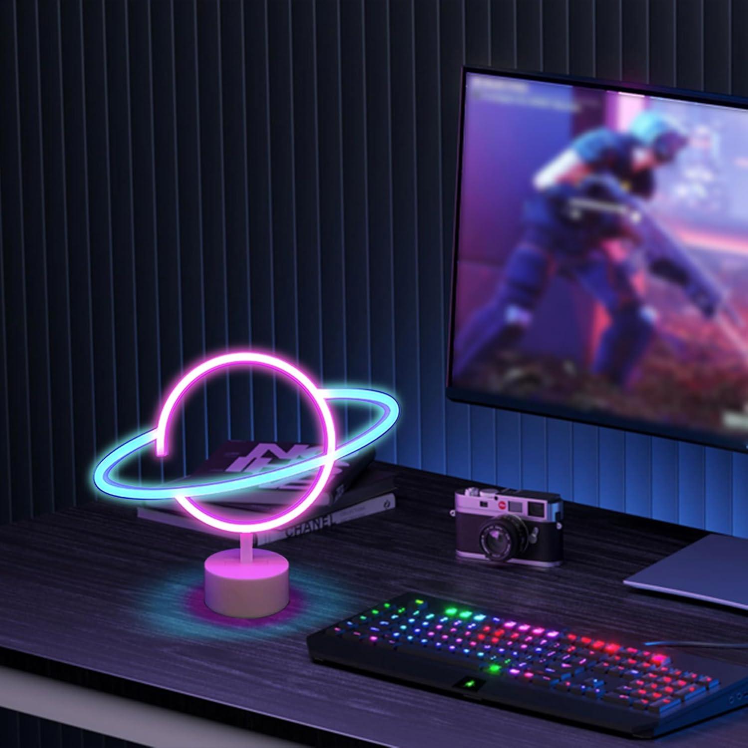 Luz Nocturna LED ENUOLI Planeta Azul y Rosa para Decoración