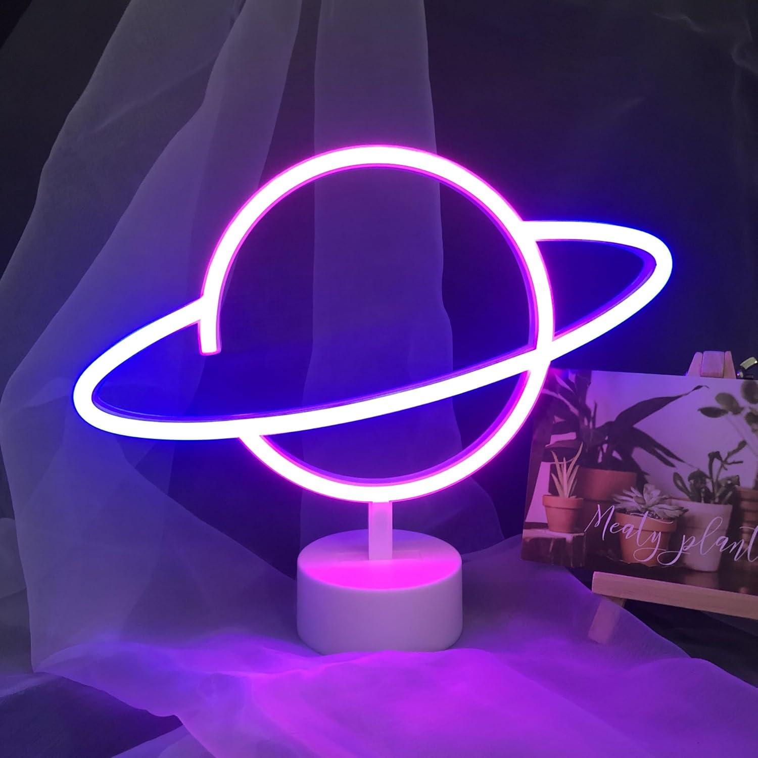 Luz Nocturna LED ENUOLI Planeta Azul y Rosa para Decoración